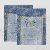 LeahG Navy Blue Gold INK Abstract Wedding INVITE (Voorkant / Achterkant)