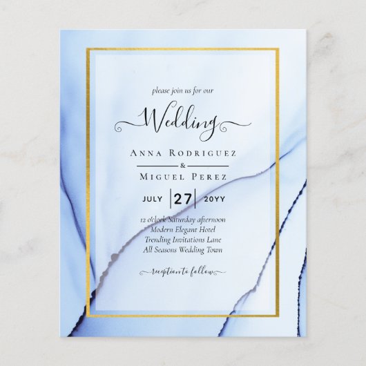 LeahG Navy Blue Gold INK Abstract Wedding INVITE (Voorkant)