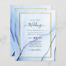 LeahG Navy Blue Gold INK Abstract Wedding INVITE