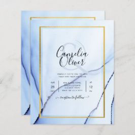 LeahG Navy Blue Gold INK Abstract Wedding INVITE