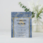 LeahG Navy Blue Gold INK Abstract Wedding INVITE (Staand voorkant)