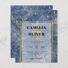 LeahG Navy Blue Gold INK Abstract Wedding INVITE