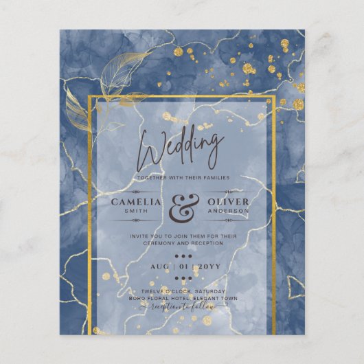 LeahG Navy Blue Gold INK Abstract Wedding INVITE Flyer (Voorkant)