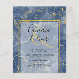LeahG Navy Blue Gold INK Abstract Wedding INVITE Flyer