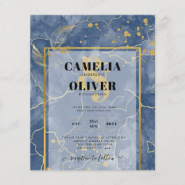 LeahG Navy Blue Gold INK Abstract Wedding INVITE Flyer