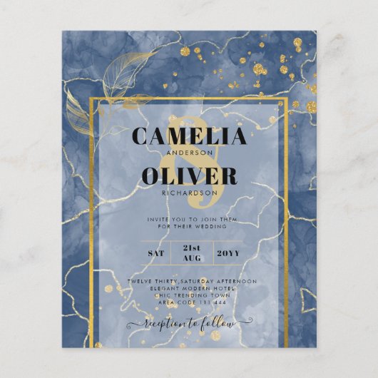 LeahG Navy Blue Gold INK Abstract Wedding INVITE Flyer (Voorkant)