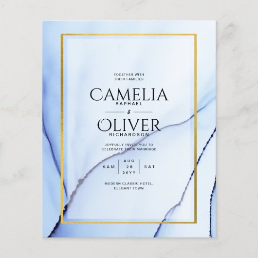 LeahG Navy Blue Gold INK Abstract Wedding INVITE Flyer (Voorkant)