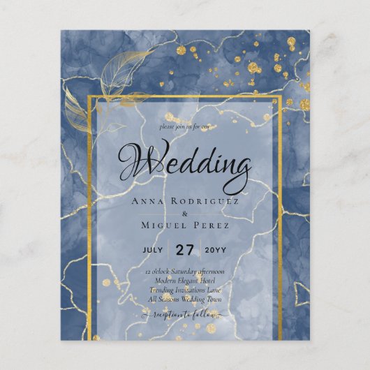 LeahG Navy Blue Gold INK Abstract Wedding INVITE Flyer (Voorkant)