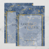 LeahG Navy Blue Gold INK Abstract Wedding INVITE Kaart (Voorkant / Achterkant)