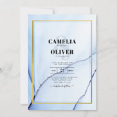 LeahG Navy Blue Gold INK Abstract Wedding INVITE Kaart (Voorkant)