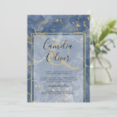 LeahG Navy Blue Gold INK Abstract Wedding INVITE Kaart (Staand voorkant)