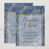 LeahG Navy Blue Gold INK Abstract Wedding INVITE Kaart (Voorkant / Achterkant)