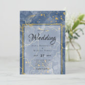 LeahG Navy Blue Gold INK Abstract Wedding INVITE Kaart (Staand voorkant)