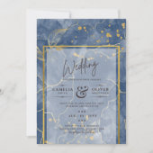 LeahG Navy Blue Gold INK Abstract Wedding INVITE Kaart (Voorkant)