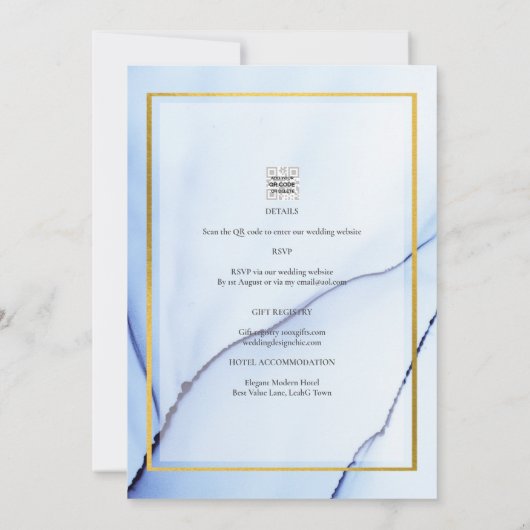 LeahG Navy Blue Gold INK Abstract Wedding INVITE Kaart (Achterkant)