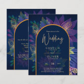 LeahG Navy Paars Gold JEWEL TONES Wedding INVITE (Voorkant / Achterkant)