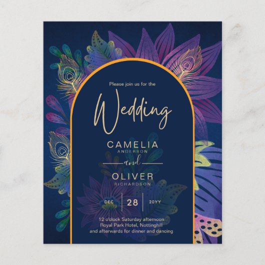LeahG Navy Paars Gold JEWEL TONES Wedding INVITE (Voorkant)