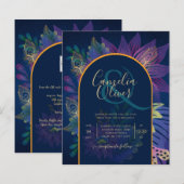 LeahG Navy Paars Gold JEWEL TONES Wedding INVITE (Voorkant / Achterkant)