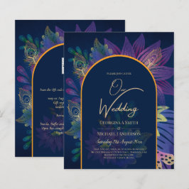 LeahG Navy Paars Gold JEWEL TONES Wedding INVITE