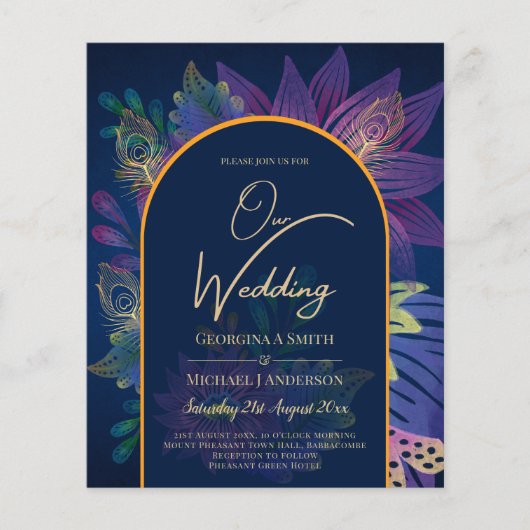 LeahG Navy Paars Gold JEWEL TONES Wedding INVITE Flyer (Voorkant)
