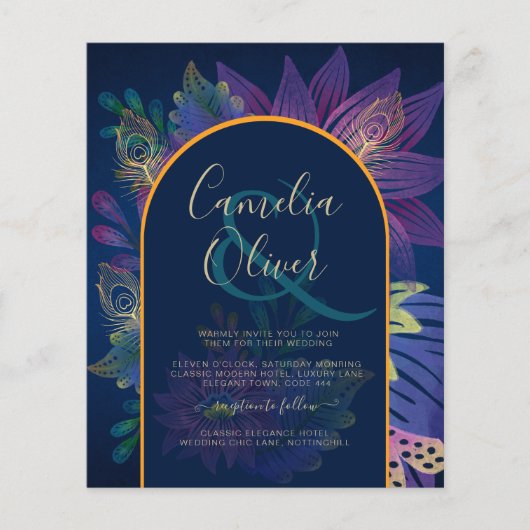 LeahG Navy Paars Gold JEWEL TONES Wedding INVITE Flyer (Voorkant)