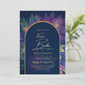LeahG Navy Paars Gold JEWEL TONES Wedding INVITE Kaart (Staand voorkant)