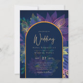 LeahG Navy Paars Gold JEWEL TONES Wedding INVITE Kaart (Voorkant)