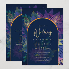 LeahG Navy Paars Gold JEWEL TONES Wedding INVITE Kaart