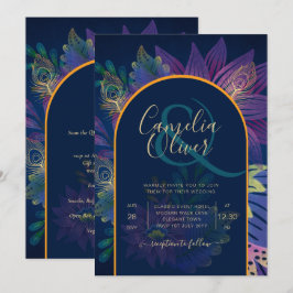 LeahG Navy Paars Gold JEWEL TONES Wedding INVITE Kaart