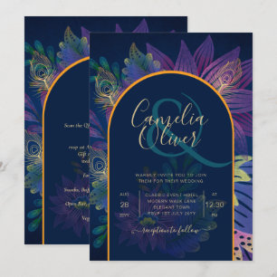LeahG Navy Paars Gold JEWEL TONES Wedding INVITE Kaart