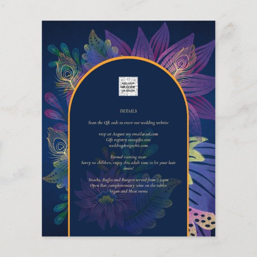 LeahG Navy Paars Goud JEWEL TONES Trouw UITNODIGIN (Achterkant)