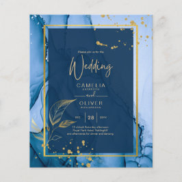 LeahG® Navyblauw Goud Alcohol Inkt Trouwfeest Flyer
