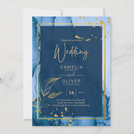 LeahG® Navyblauw Gouden Alcohol Inkt Trouwfeest Kaart