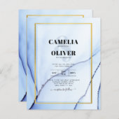 LeahG Navyblauw Gouden INKT Abstracte Trouw UITNOD (Voorkant / Achterkant)