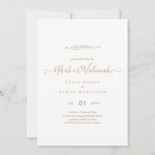 LeahG NIKAH WALIMA Gold White Bilingual Wedding Kaart