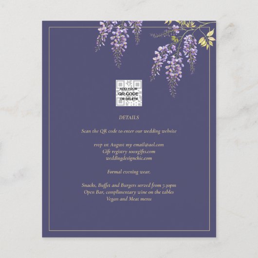 LeahG Paars Gold WISTERIA Floral Wedding INVITE (Achterkant)