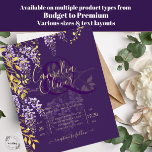 LeahG Paars Gold WISTERIA Floral Wedding INVITE