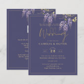 LeahG Paars Gold WISTERIA Floral Wedding INVITE (Voorkant / Achterkant)