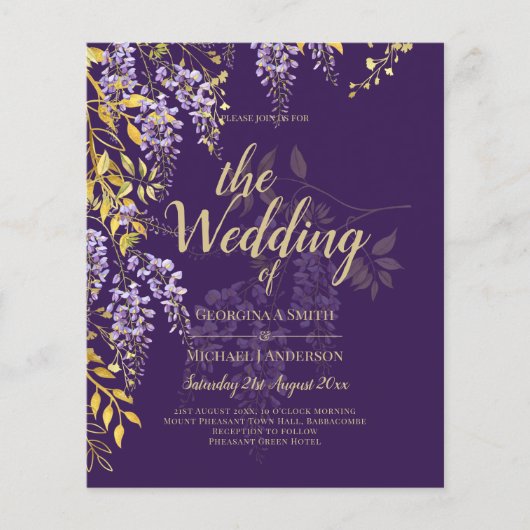 LeahG Paars Gold WISTERIA Floral Wedding INVITE Flyer (Voorkant)