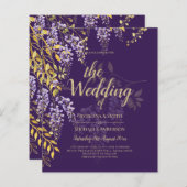 LeahG Paars Goud WISTERIA Bloem Bruiloft UITNODIGI (Voorkant / Achterkant)