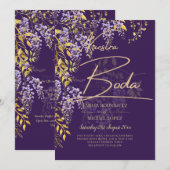 LeahG Paars Goud WISTERIA Bloem Bruiloft UITNODIGI Kaart (Voorkant / Achterkant)