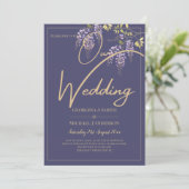 LeahG Paars Goud WISTERIA Bloem Bruiloft UITNODIGI Kaart (Staand voorkant)