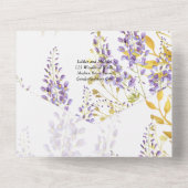 LeahG Paars Goud WISTERIA Bloemachtige Trouw UITNO All In One Uitnodiging (Achterkant)