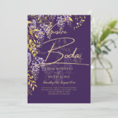 LeahG Paars Goud WISTERIA Bloemachtige Trouw UITNO Kaart (Staand voorkant)