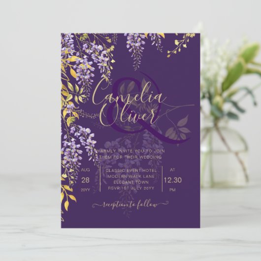 LeahG Paars Goud WISTERIA Bloemachtige Trouw UITNO Kaart (Staand voorkant)