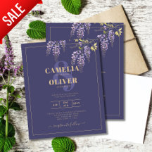 LeahG Paars Goud WISTERIA Bloemen Bruiloft UITNODI