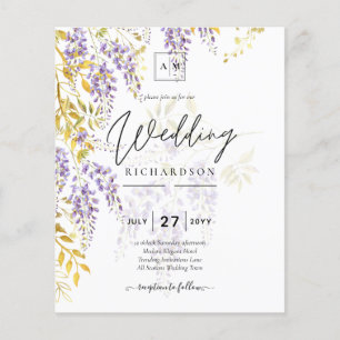 LeahG Paars Goud WISTERIA Bloemen Bruiloft UITNODI Flyer