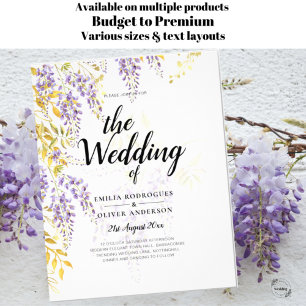 LeahG Paars Goud WISTERIA Bloemen Bruiloft UITNODI Flyer