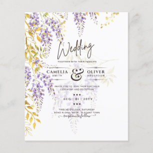 LeahG Paars Goud WISTERIA Bloemen Bruiloft UITNODI Flyer