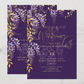 LeahG Paars Goud WISTERIA Bloemen Bruiloft UITNODI Kaart (Voorkant / Achterkant)